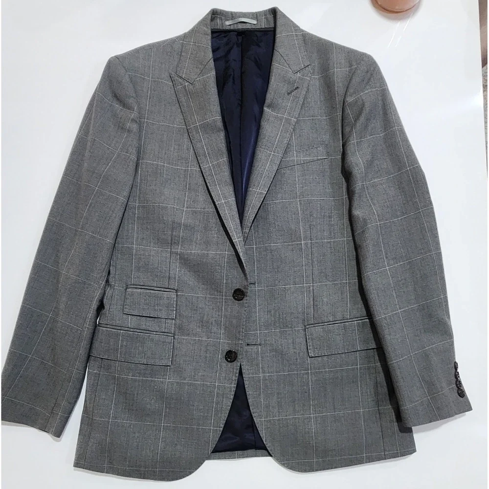 J. Crew Men's Ludlow Grey Windowpane 2 Button Sports Coat Size 40 Regular